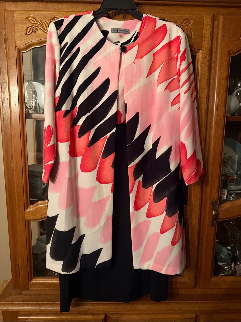 Danny & Nicole Pink, Red & Black Brushstroke Dress with Open-Front Tunic